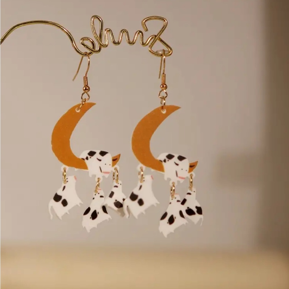 Cows Jumping Over the Moon Dangle Earrings